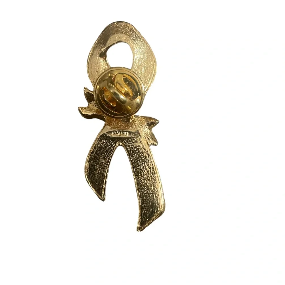 Vintage Avon Gold Tone‎ Pink Ribbon Breast Cancer Awareness Brooch